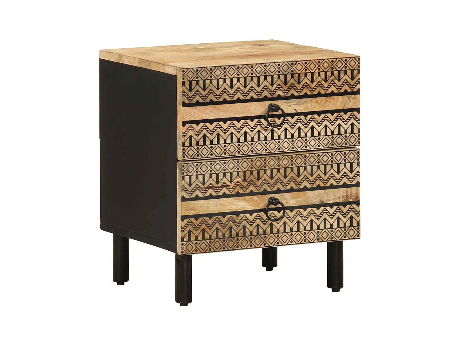 Table de chevet noir 40x33,5x46 cm bois de manguier massif brut