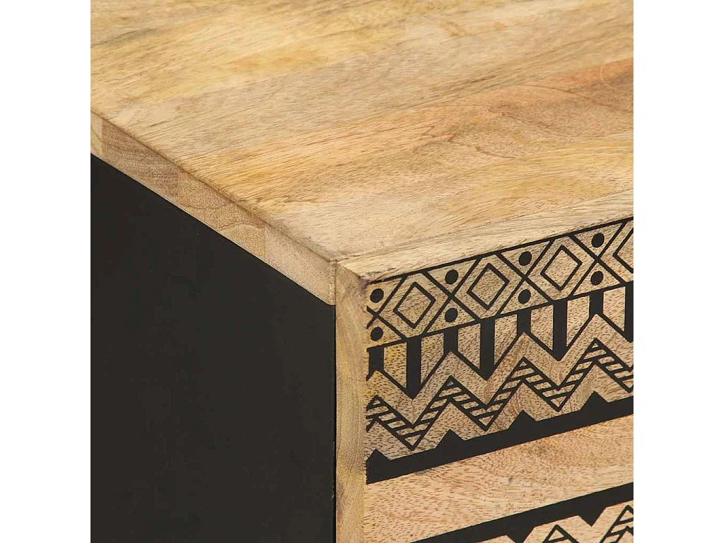 Mesita de noche madera maciza mango rugosa negro 40x33,5x46 cm