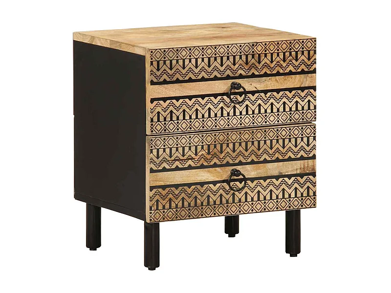 Table de chevet noir 40x33,5x46 cm bois de manguier massif brut