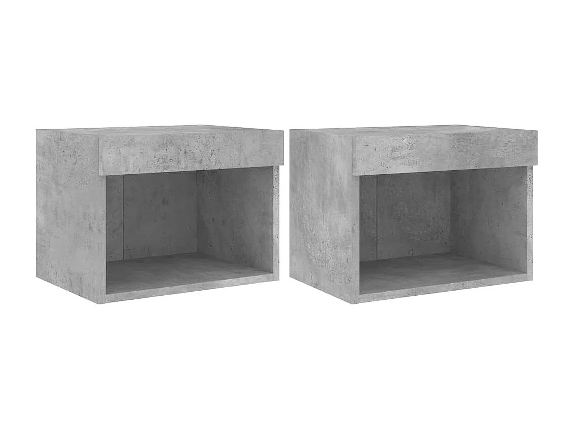 Tables de chevet murales avec lumières LED 2 pièces gris béton