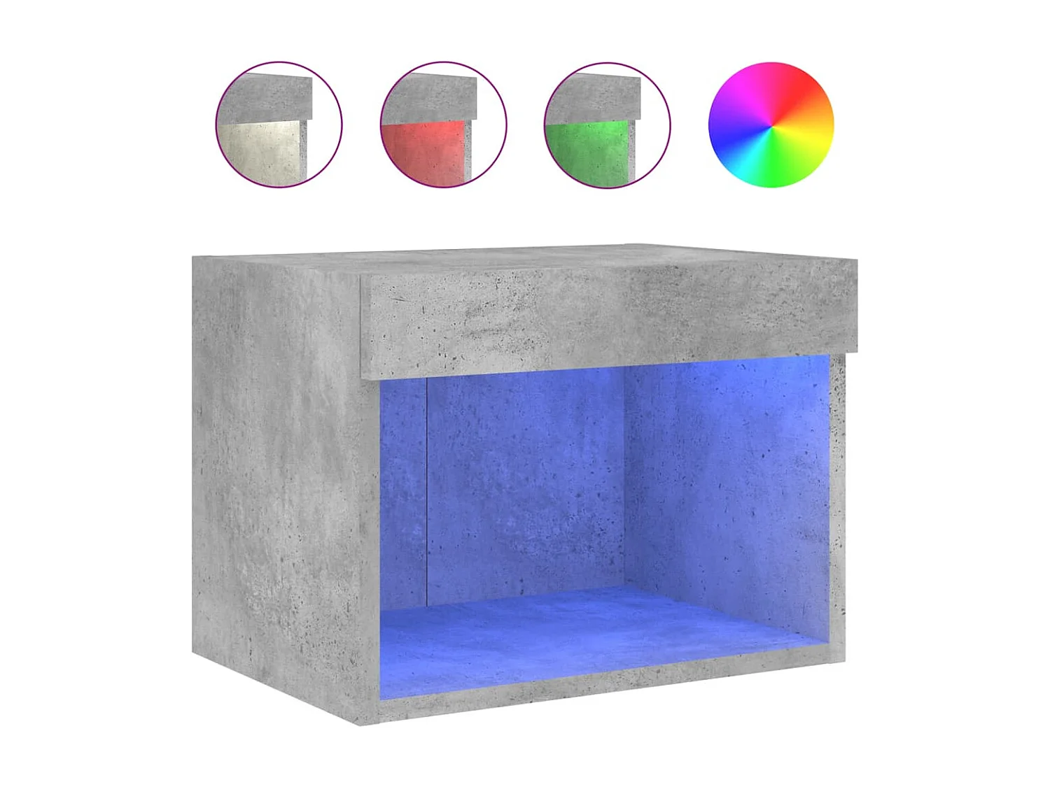 Tables de chevet murales avec lumières LED 2 pièces gris béton