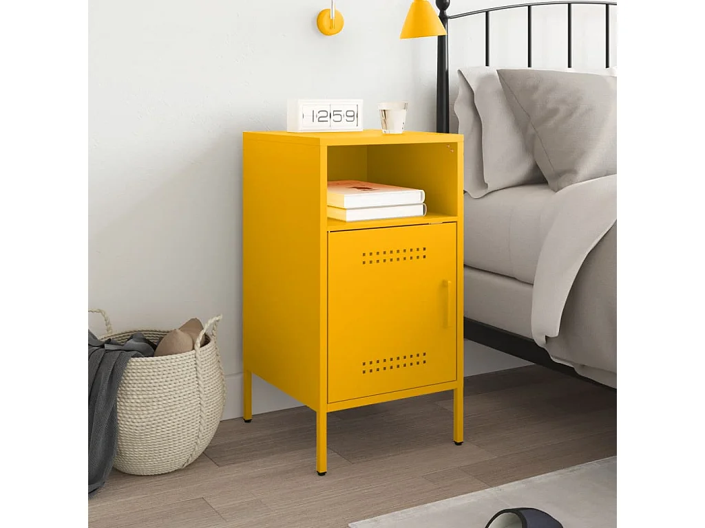 Table de chevet jaune moutarde 36x39x68 cm acier laminé à froid