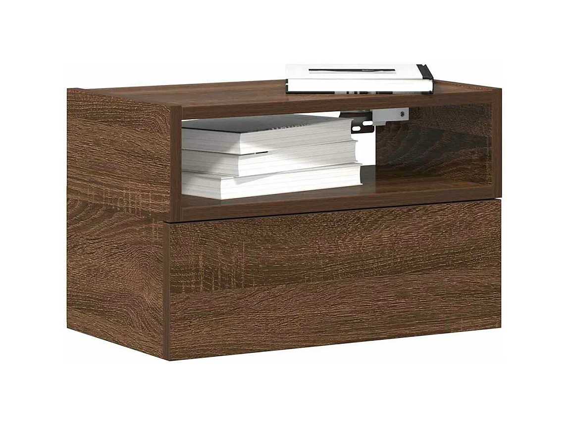 Table de chevet murale chêne marron 45x26x28,5 cm