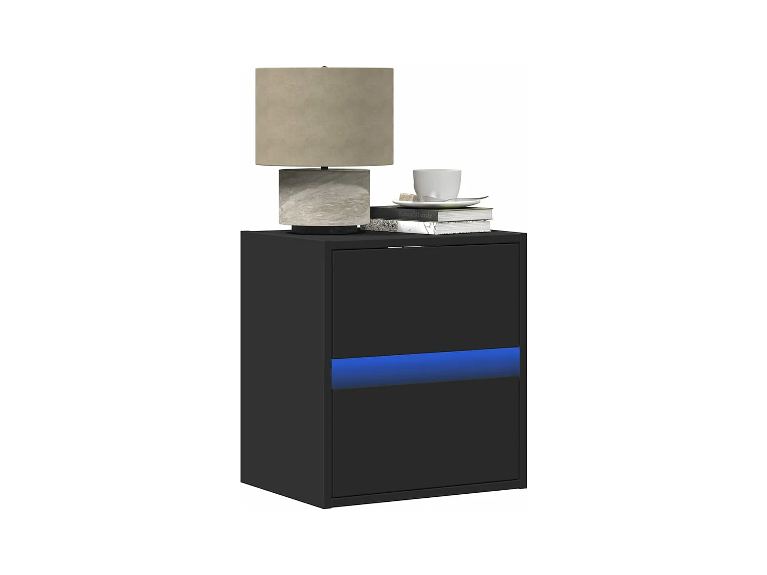 Tables de chevet murales avec lumières LED 2 pièces noir