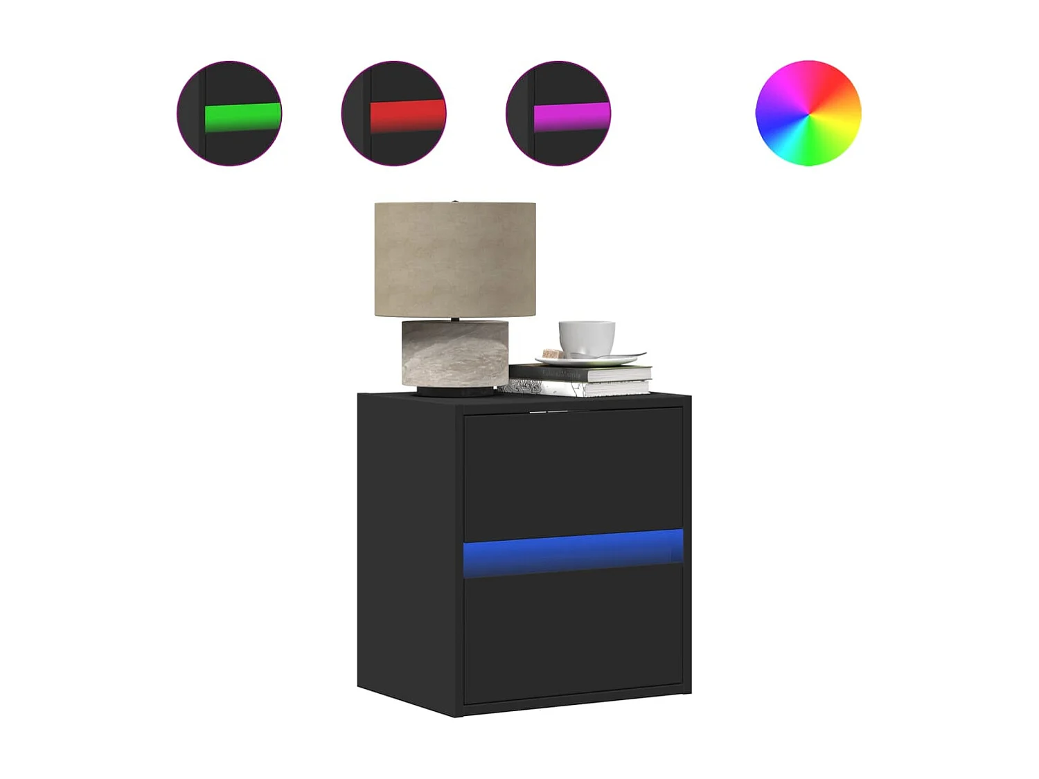 Tables de chevet murales avec lumières LED 2 pièces noir