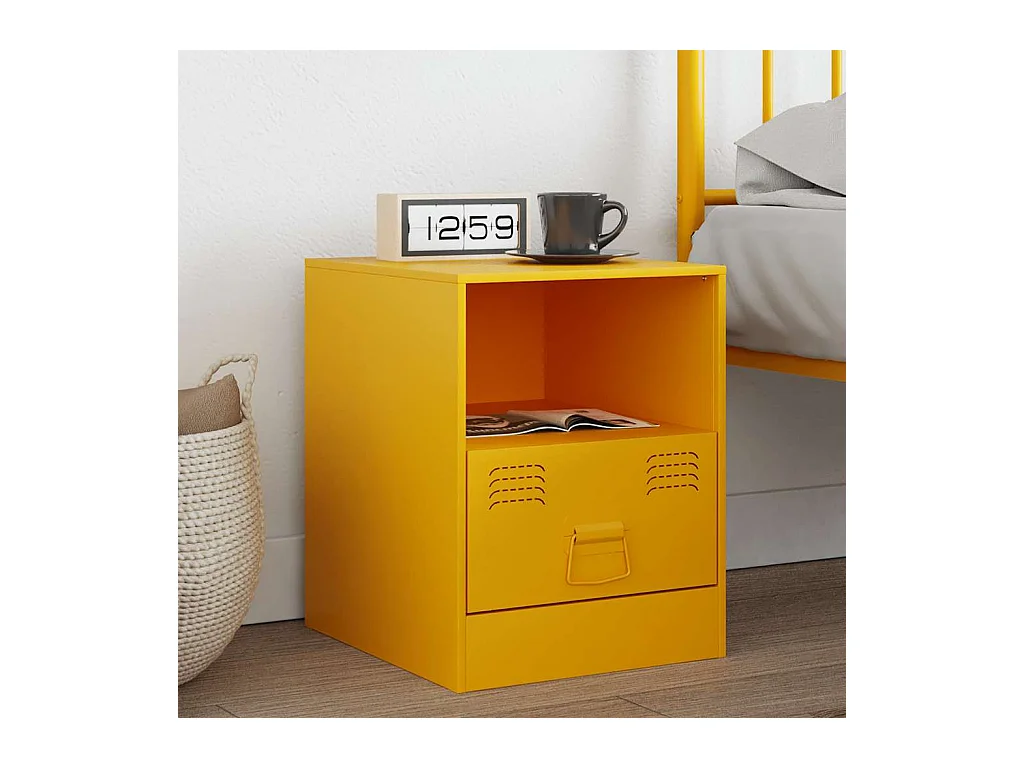 Table de chevet jaune moutarde 34,5x39x44 cm acier