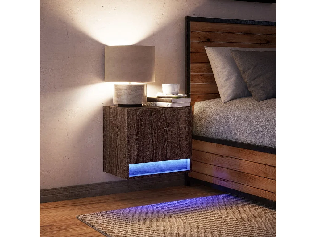 Nachtkastje met LED's wandgemonteerd bruin eikenkleur