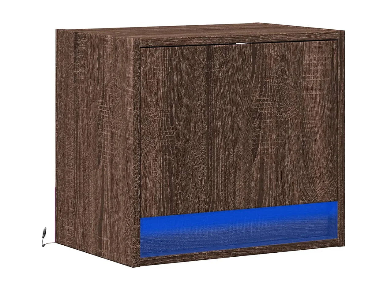 Mesa de cabeceira de parede com luzes LED carvalho castanho
