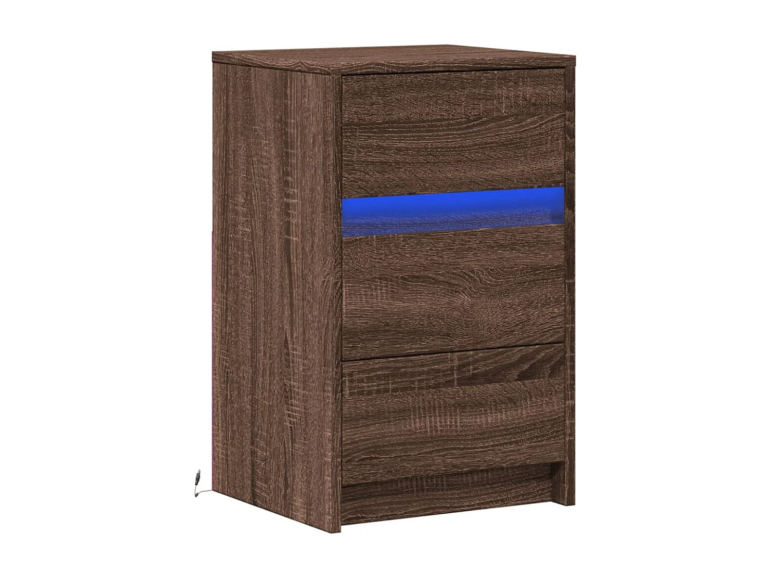 Table de chevet et lumières LED chêne marron bois ingénierie