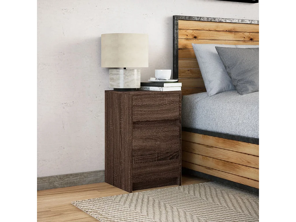 Table de chevet et lumières LED chêne marron bois ingénierie