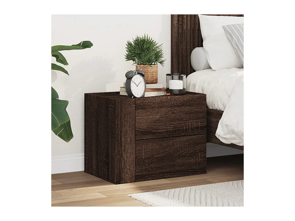Table de chevet murale chêne marron 45x30x35 cm