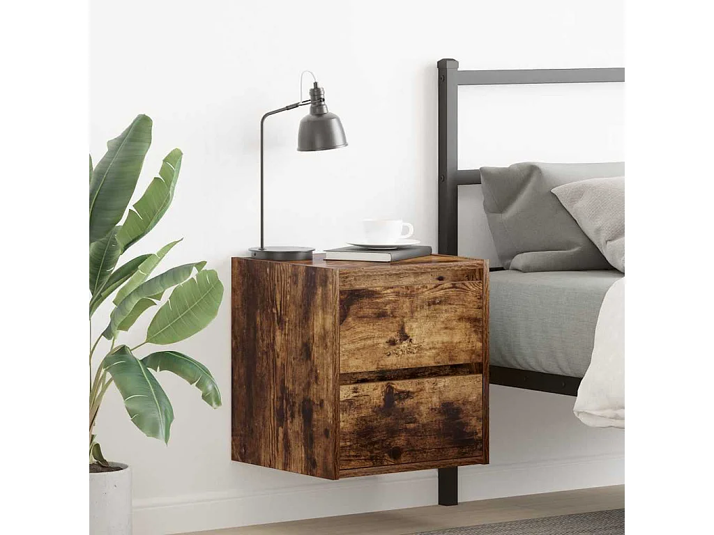 Nachtkastjes 2 st wandgemonteerd 38x34x40 cm gerookt eikenkleur