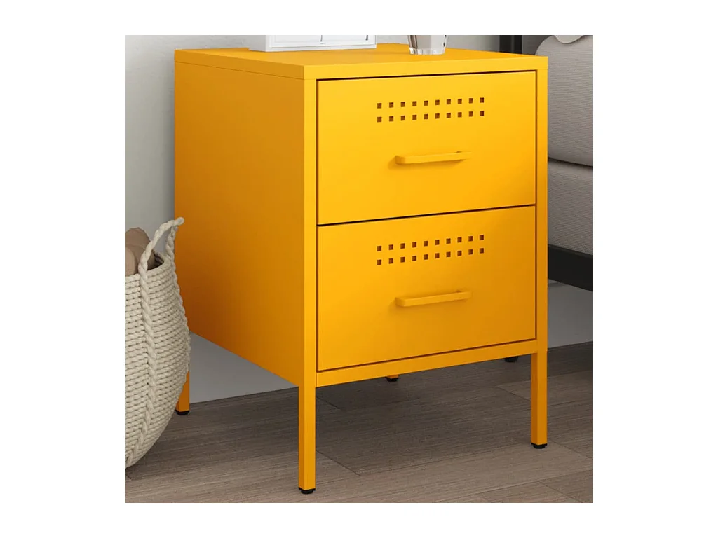 Table de chevet jaune moutarde 36x39x50,5 cm acier