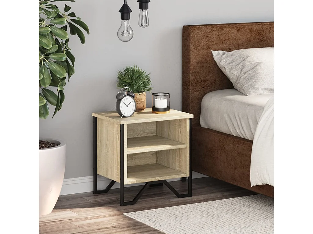 Mesita de noche madera contrachapada color roble 40x30x40 cm