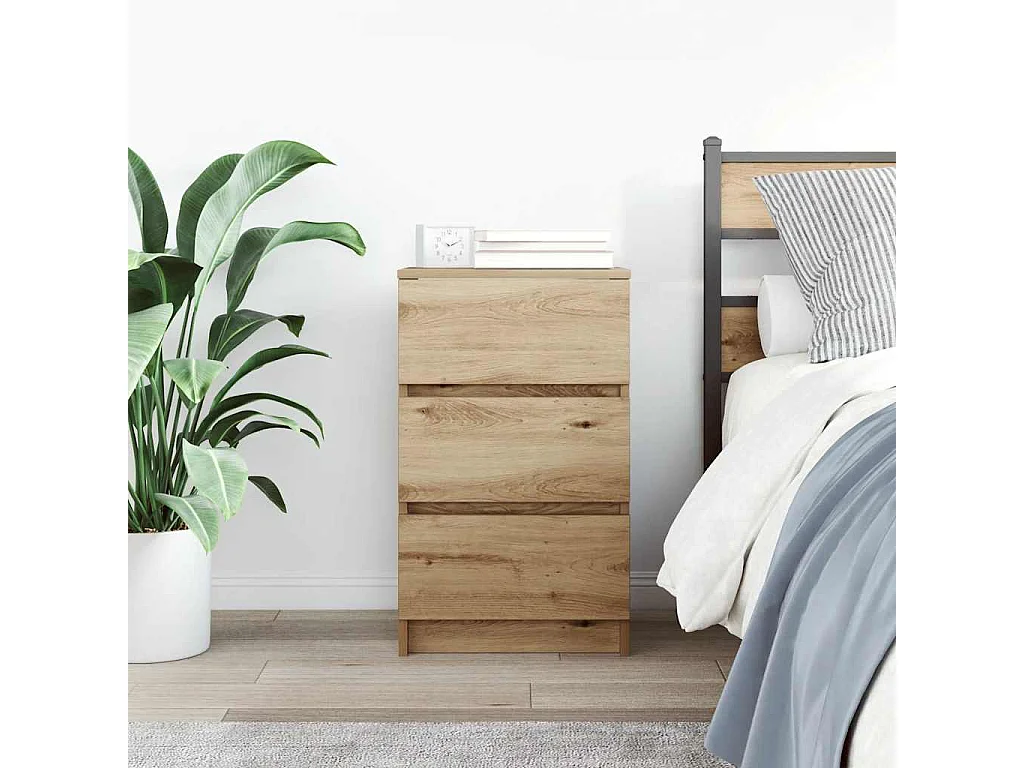 Mesa de cabeceira com 3 gavetas 39x35x65 cm carvalho artesanal