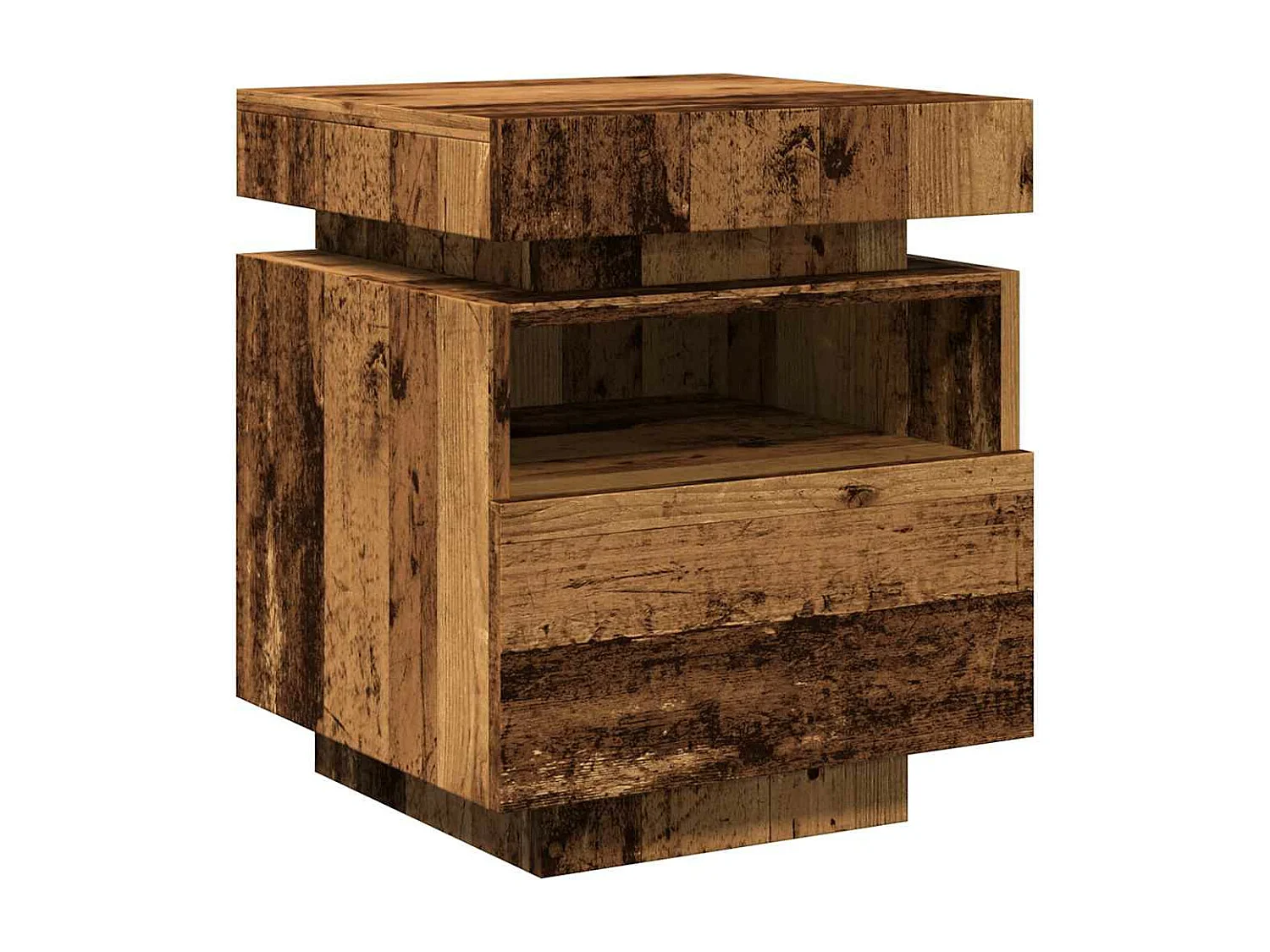 Table de chevet avec lumières LED vieux bois 40x39x48,5 cm