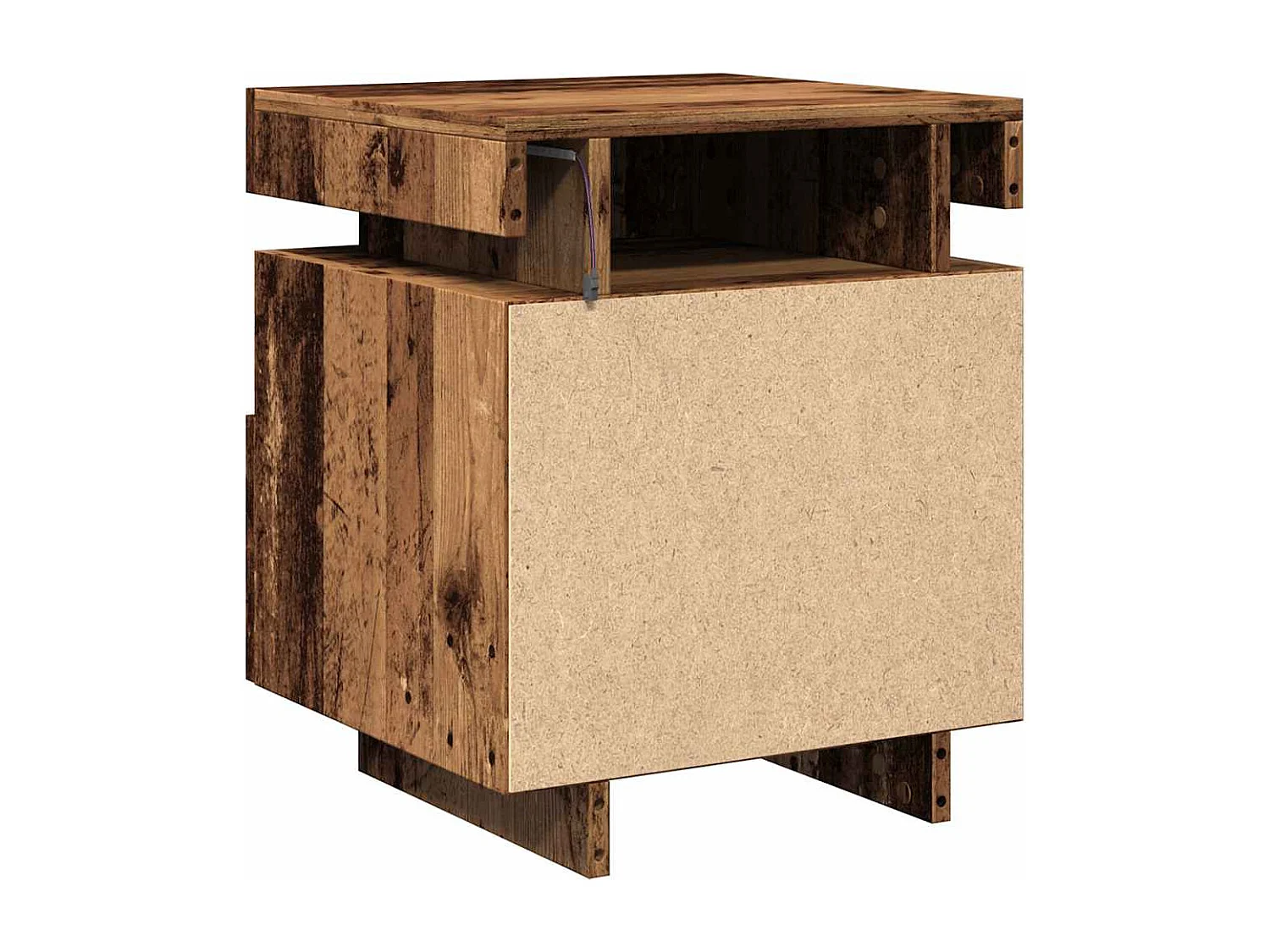 Table de chevet avec lumières LED vieux bois 40x39x48,5 cm