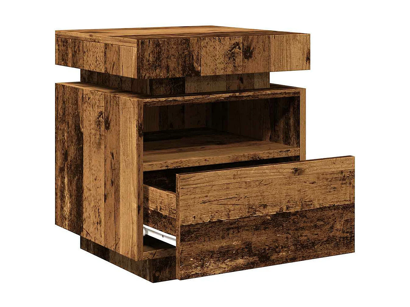 Table de chevet avec lumières LED vieux bois 40x39x48,5 cm