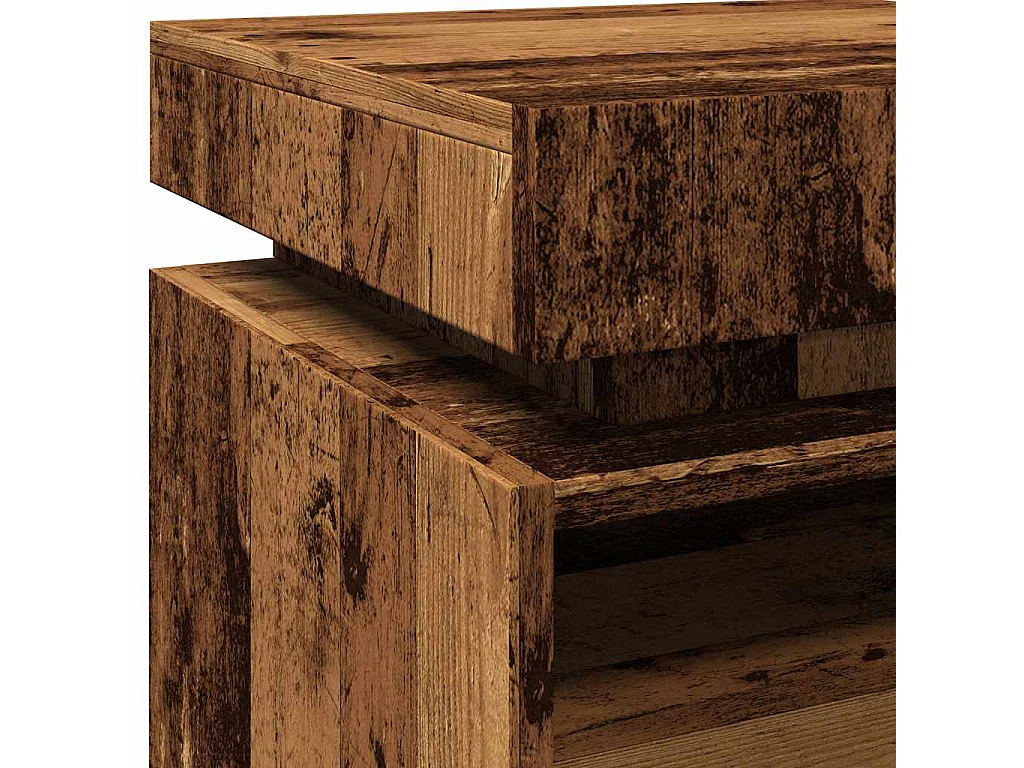 Table de chevet avec lumières LED vieux bois 40x39x48,5 cm