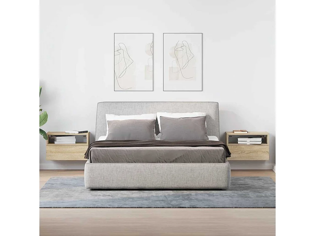 Mesitas de noche de pared 2 unidades roble sonoma 45x26x28,5 cm