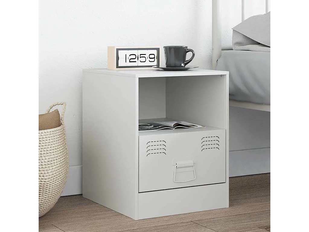 Table de chevet blanc 34,5x39x44 cm acier