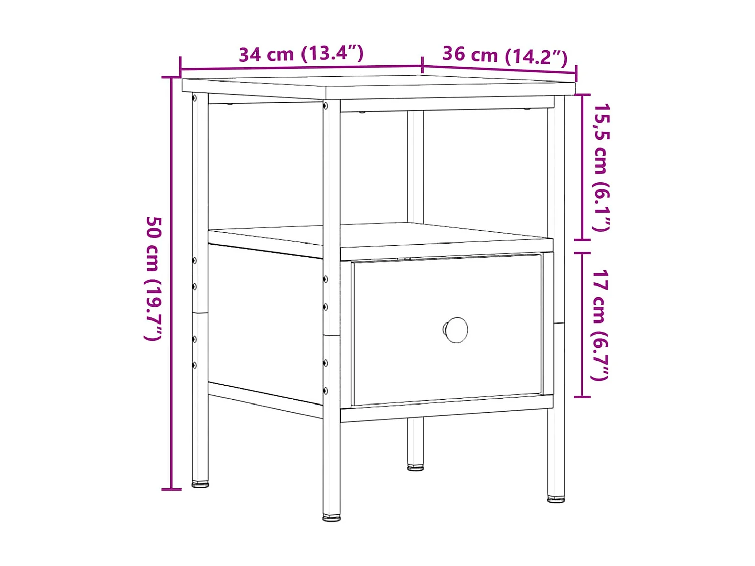 Table de chevet vieux bois 34x36x50 cm bois d’ingénierie