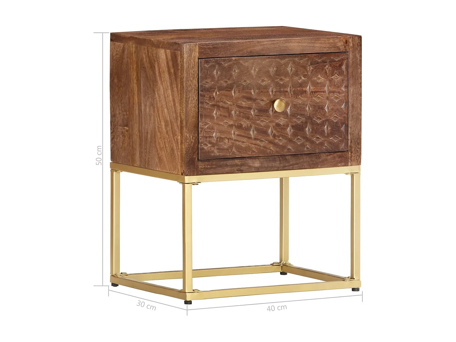 Mesita de noche de madera maciza de mango 40x30x50 cm