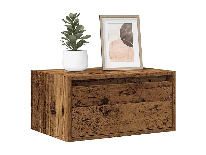 Table de chevet murale avec lumières LED vieux bois