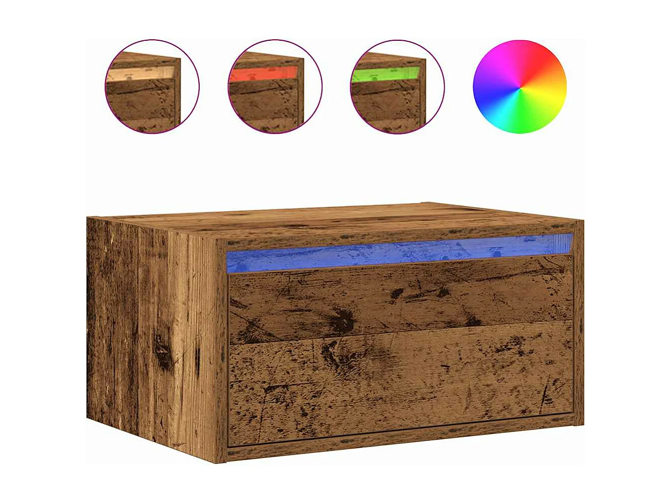 Table de chevet murale avec lumières LED vieux bois