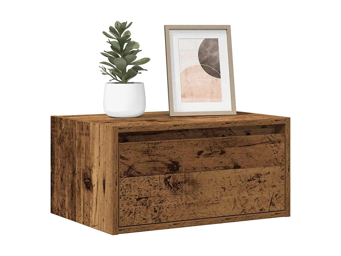 Mesita de noche de pared con luces LED madera antigua