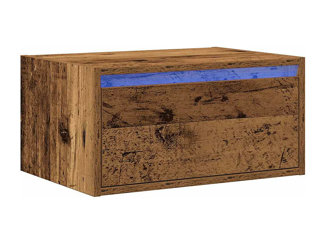 Mesita de noche de pared con luces LED madera antigua