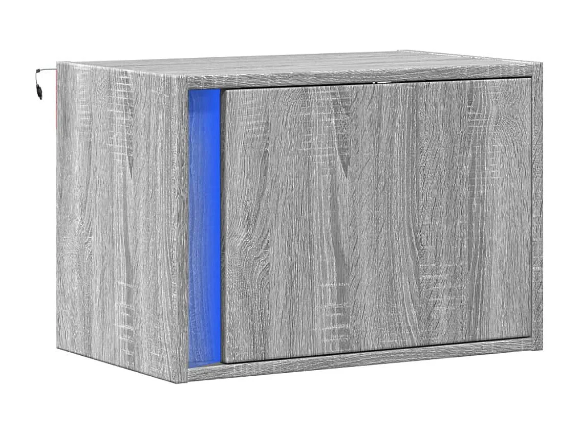 Mesita de noche de pared con luces LED gris Sonoma