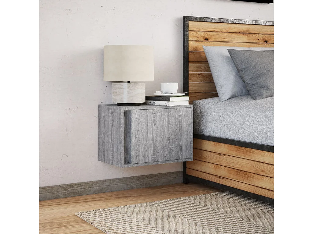Mesita de noche de pared con luces LED gris Sonoma