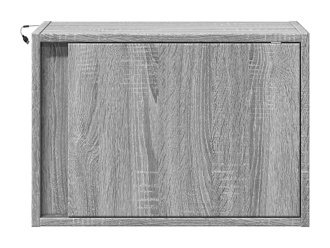 Mesita de noche de pared con luces LED gris Sonoma