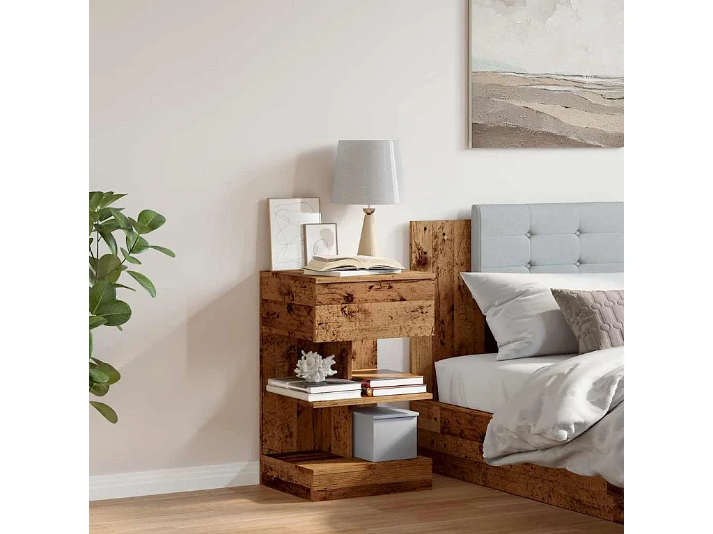 Table de chevet vieux bois 40x35x65 cm bois d'ingénierie