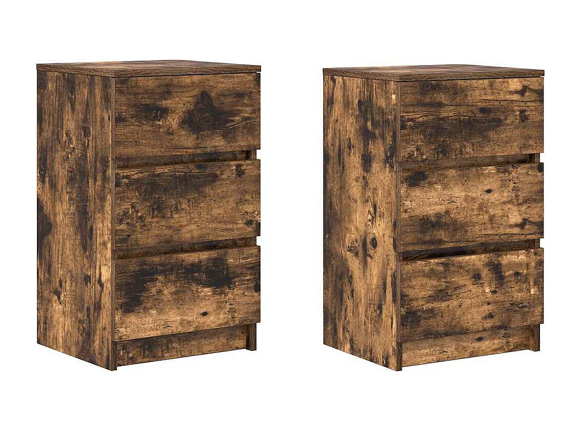 Tables de chevet avec 3 tiroirs 2 pièces chêne fumé 39x35x65 cm