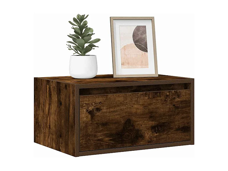 Table de chevet murale avec lumières LED chêne fumé