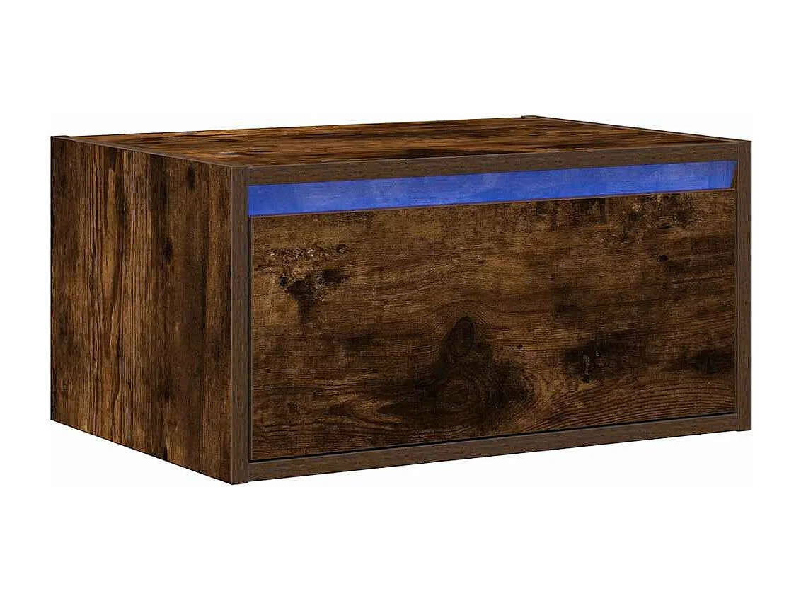 Table de chevet murale avec lumières LED chêne fumé