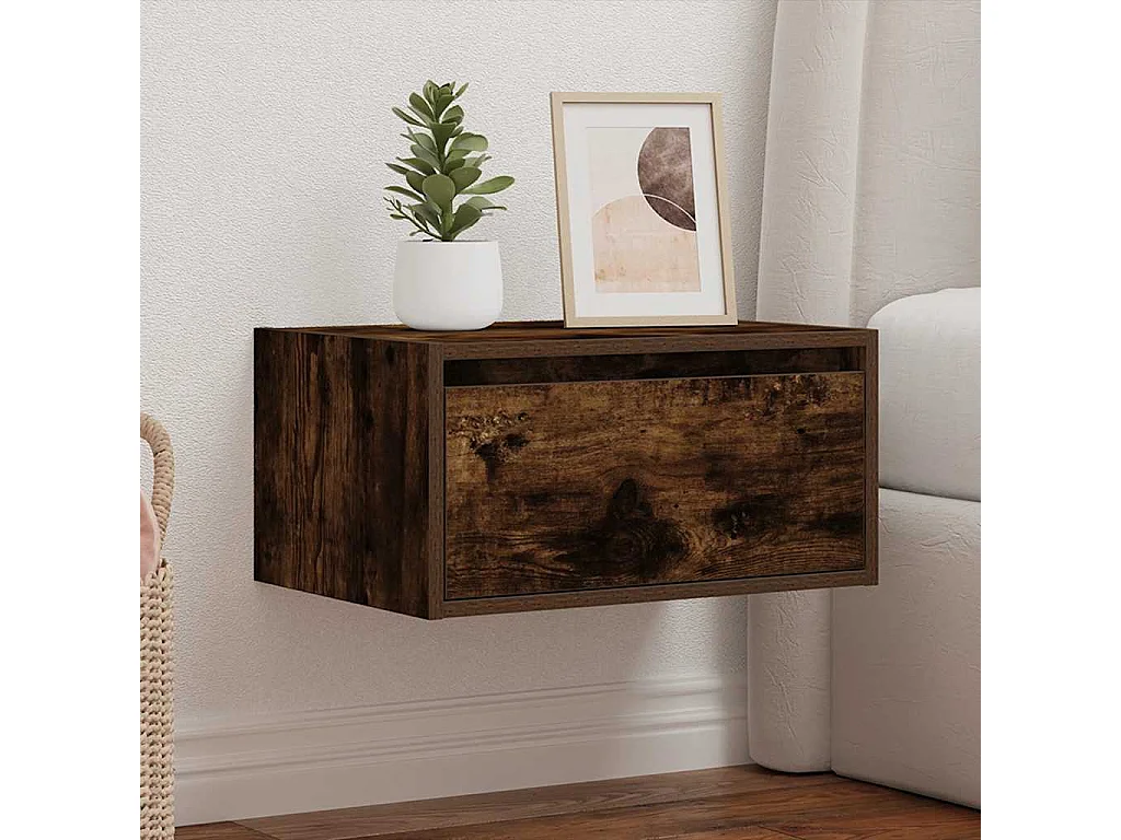 Table de chevet murale avec lumières LED chêne fumé