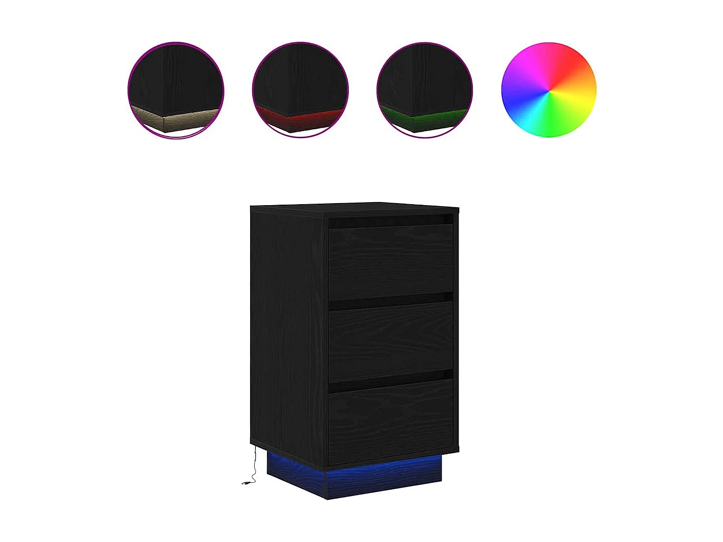 Table de chevet avec lumières LED noir 38x34x65 cm