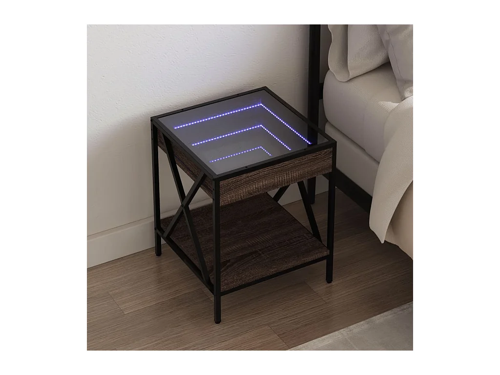 Mesita de noche con Infinity LED marrón roble 40x40x49 cm