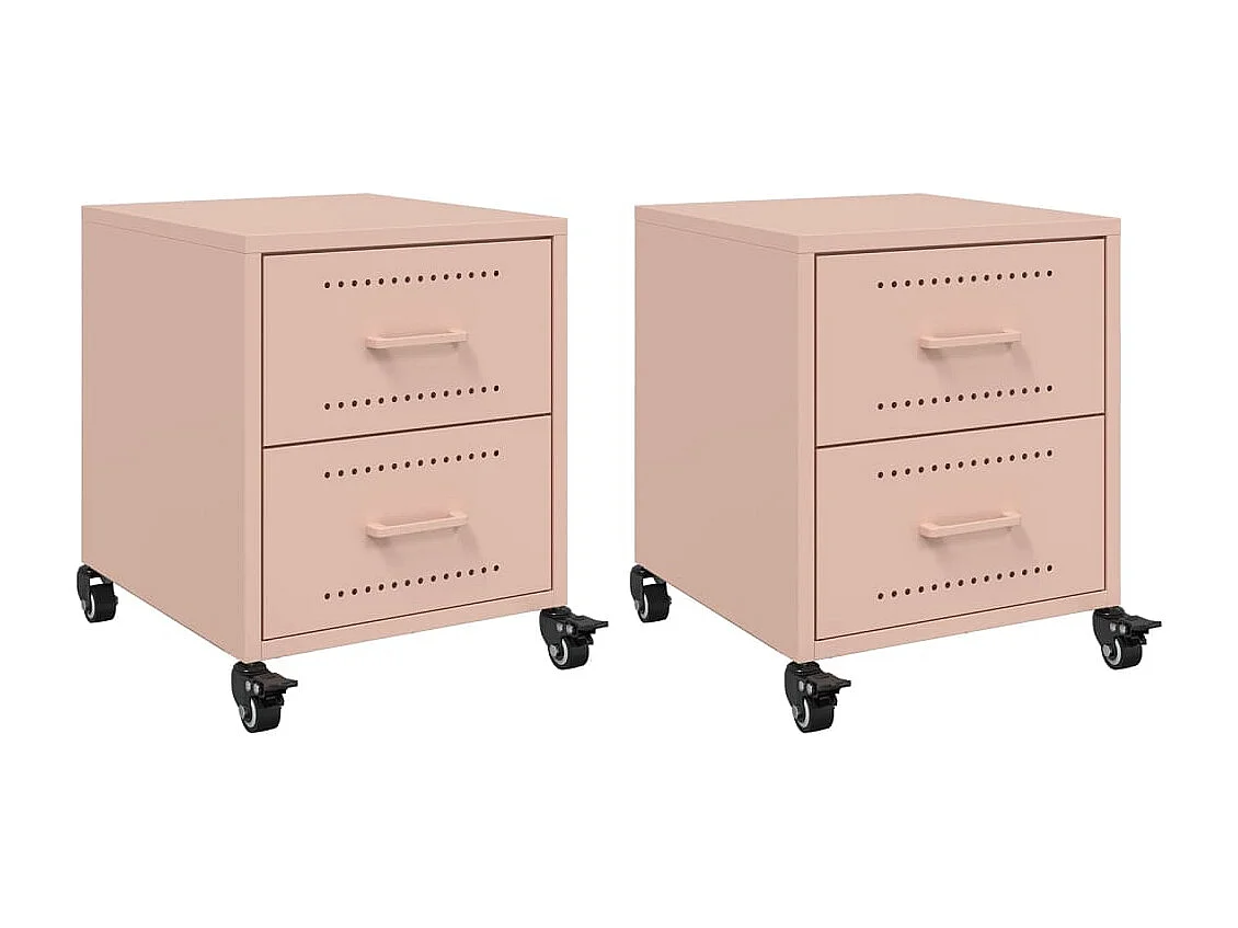 Tables de chevet 2 pièces rose 36x39x43,5 cm acier