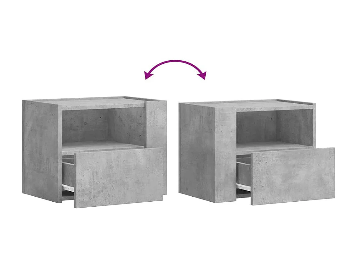 Tables de chevet murales 2 pièces gris béton 45x30x35 cm