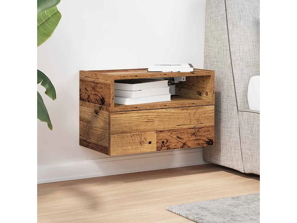 Table de chevet murale vieux bois 45x26x28,5 cm