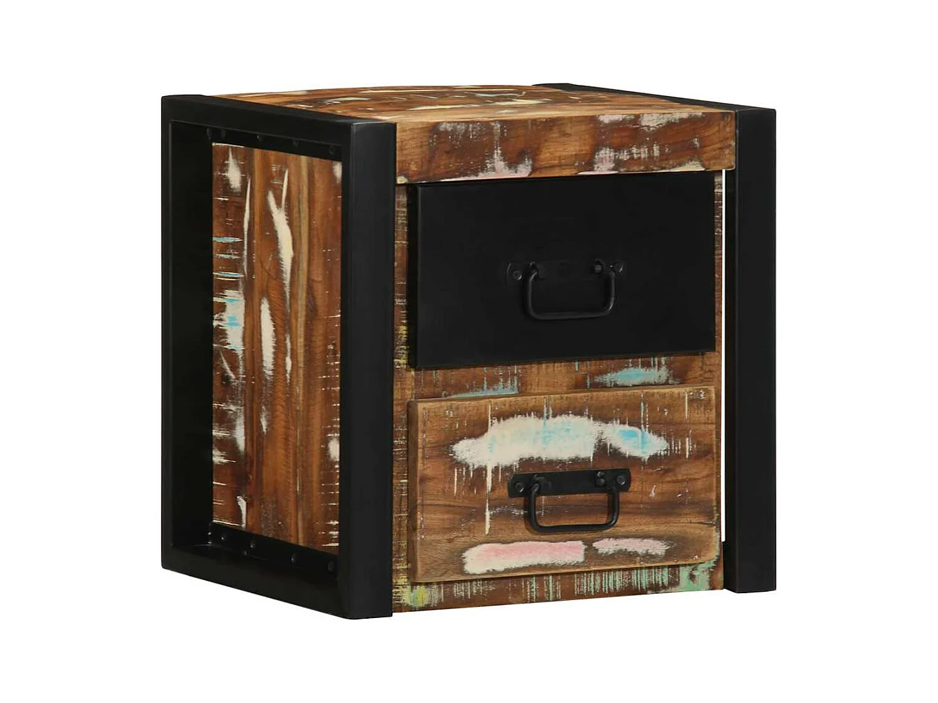 Table de chevet multicolore 40x35x40 cm bois de récupération