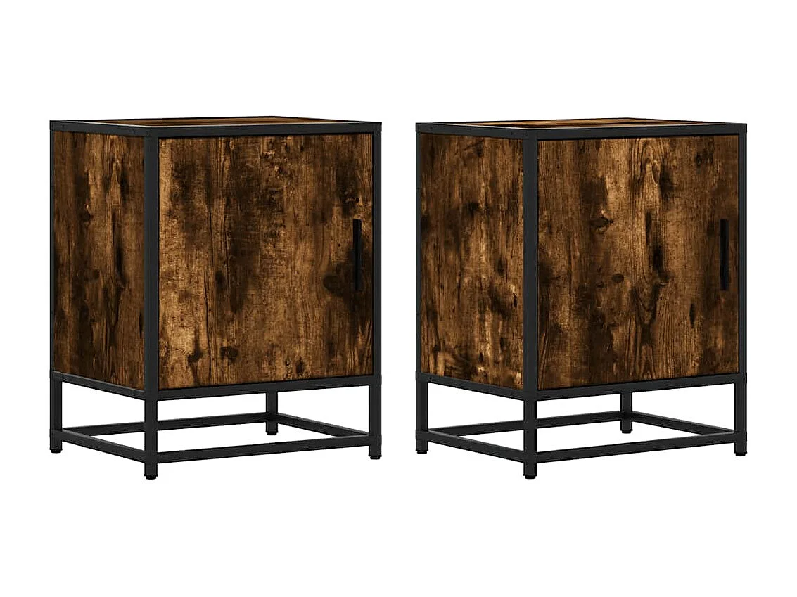 Tables de chevet 2 pièces chêne fumé bois d'ingénierie et métal