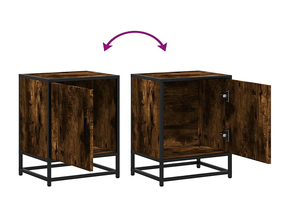 Tables de chevet 2 pièces chêne fumé bois d'ingénierie et métal