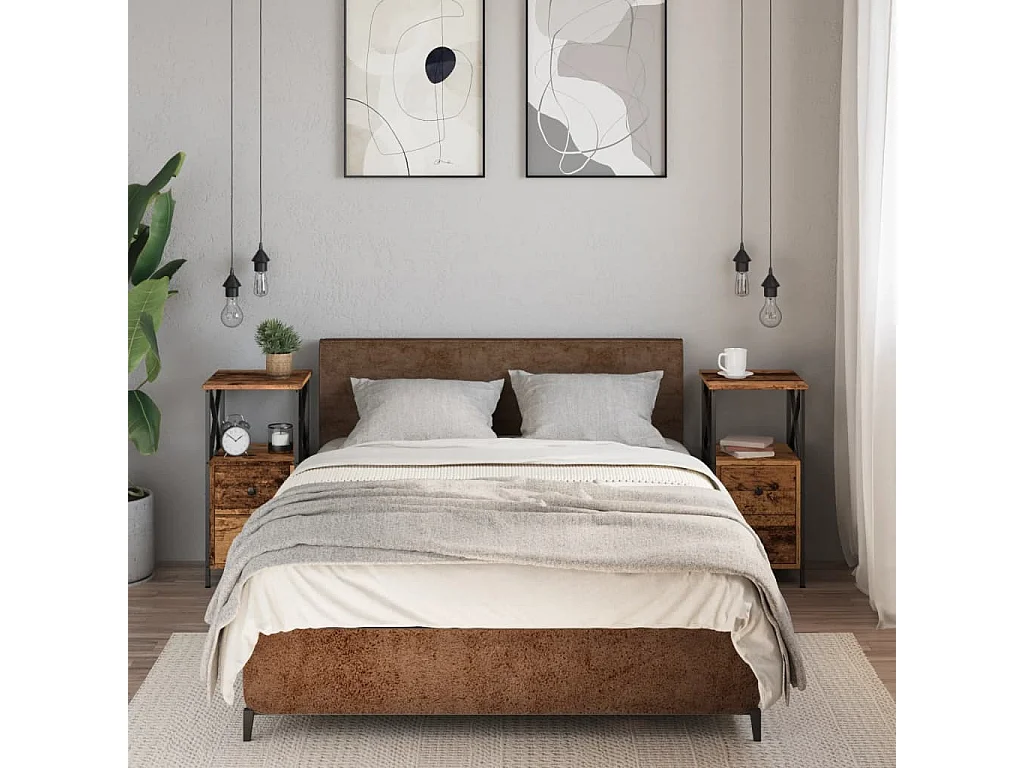 Tables de chevet 2 pièces vieux bois 34x35,5x70 cm bois ingénierie