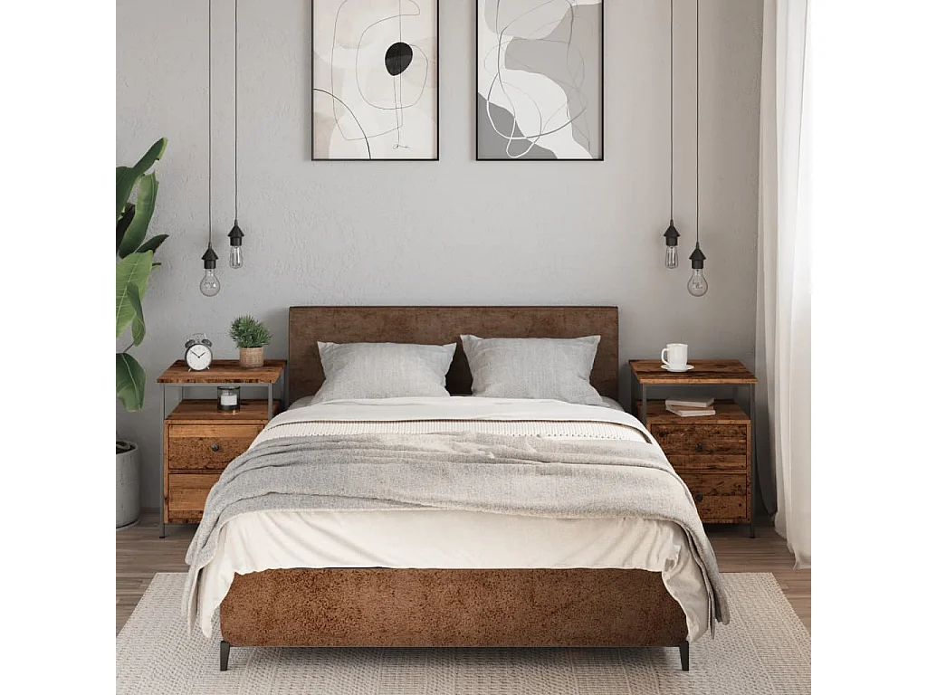 Tables de chevet 2 pièces vieux bois 44x45x60 cm bois d'ingénierie