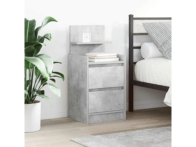 Tables de chevet avec 2 tiroirs 2 pièces gris béton 38x34x80 cm